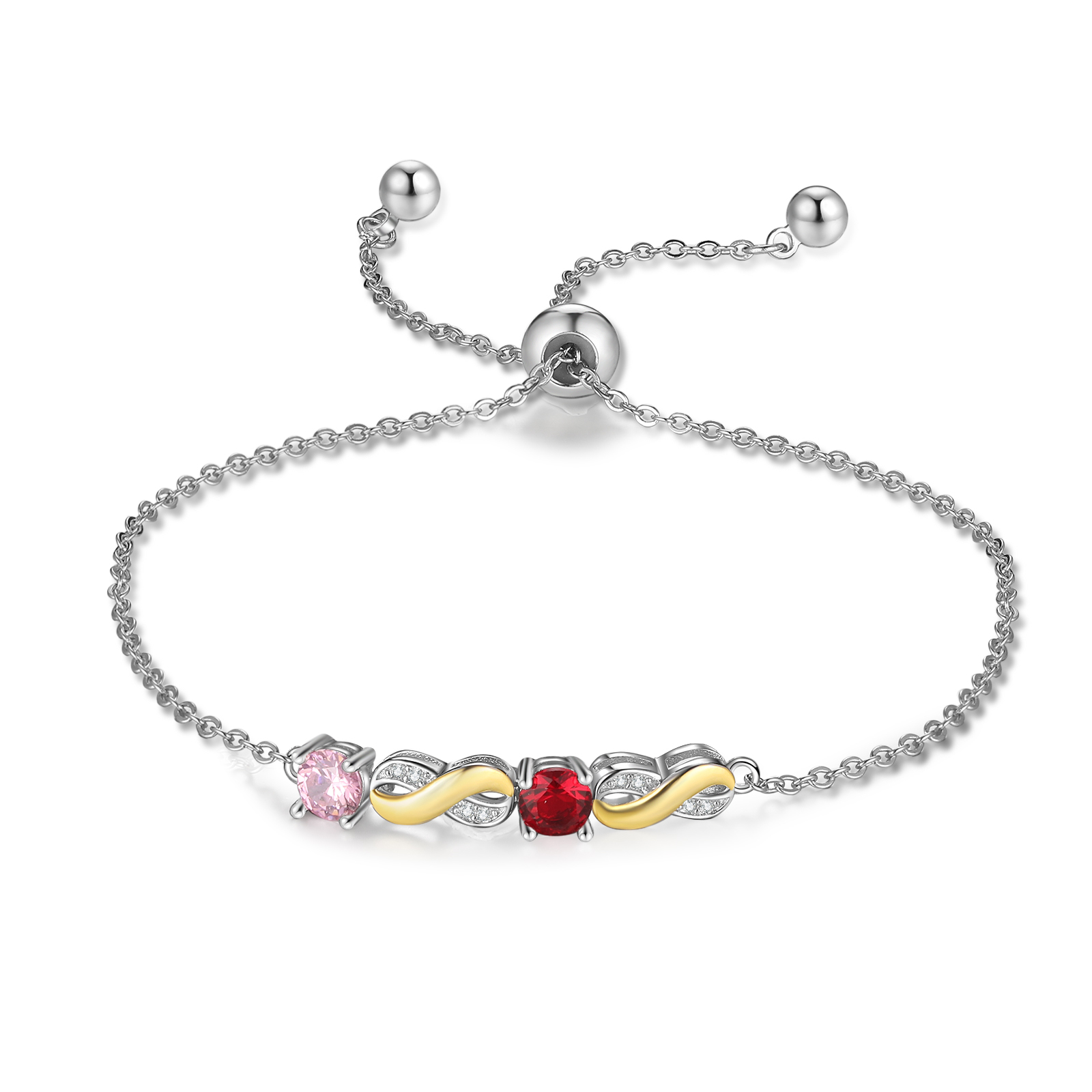 Mother & Family Bracelet with Birthstones Engrave 2 Names Infinity Bracelet Gifts for Her-Jessemade AU