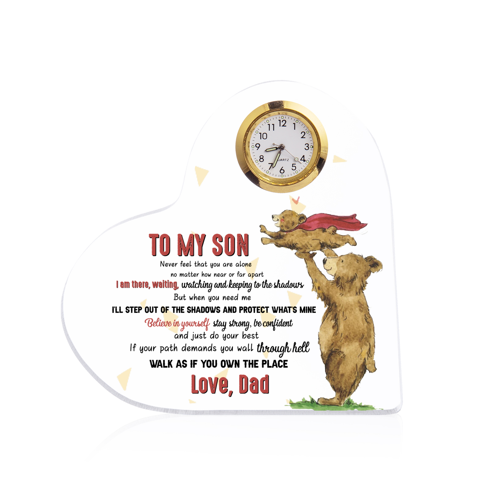To My Son From Dad Acrylic Heart Clock Keepsake Heart Sign - Never feel that you are alone-Jessemade AU