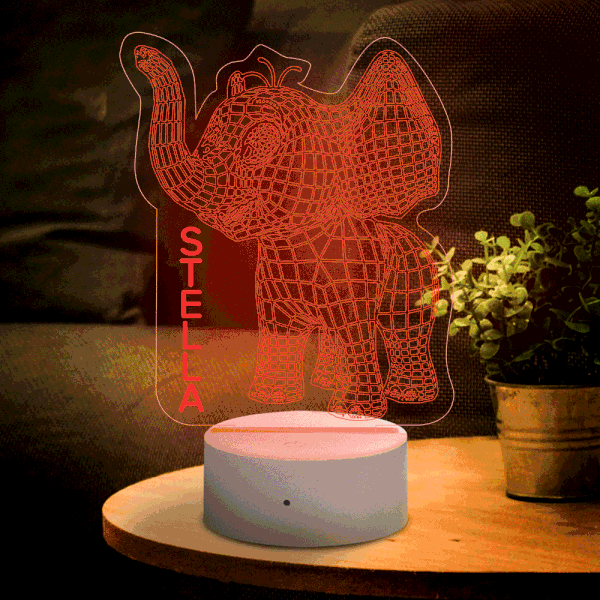 Personalised 3D Cartoon Elephant Home Decoration Lamp With Custom Name Night Light Kid's Bedroom Decor Children's LED Light-Jessemade AU