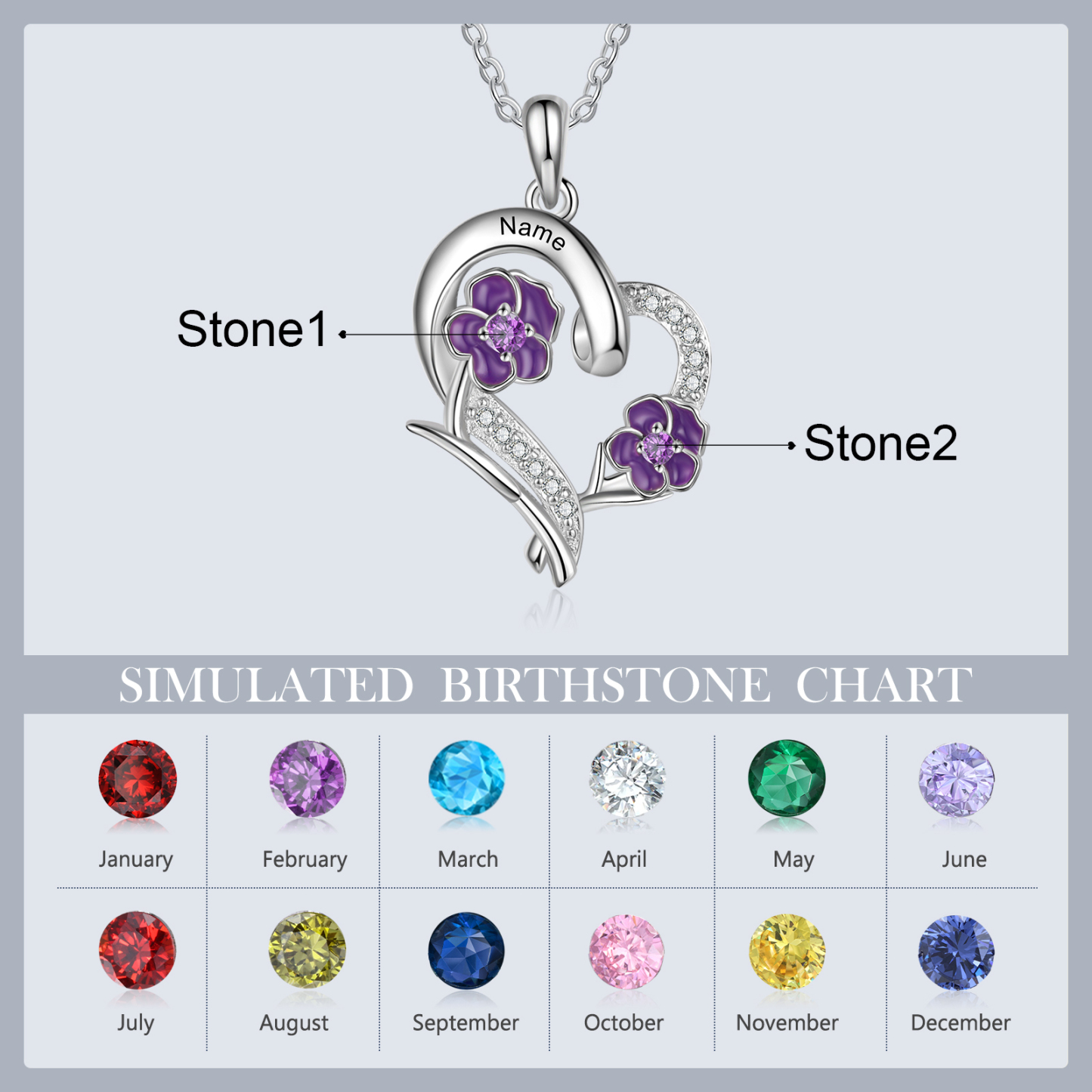 Personalised February Birthflower Necklace With Birthstones Custom 1 Name Necklace For Her-Jessemade AU