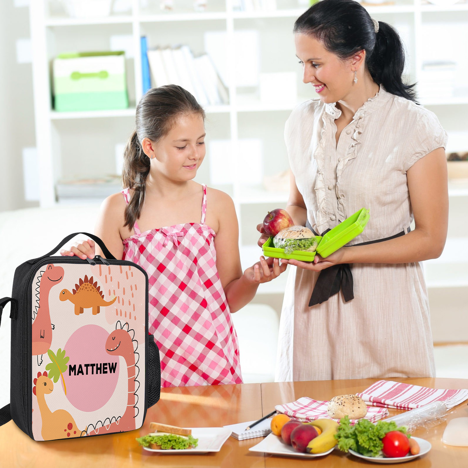 Custom Name Lunch Bag Personalised Pink Dinosaur Lunch Box Gifts for Kids-Jessemade AU