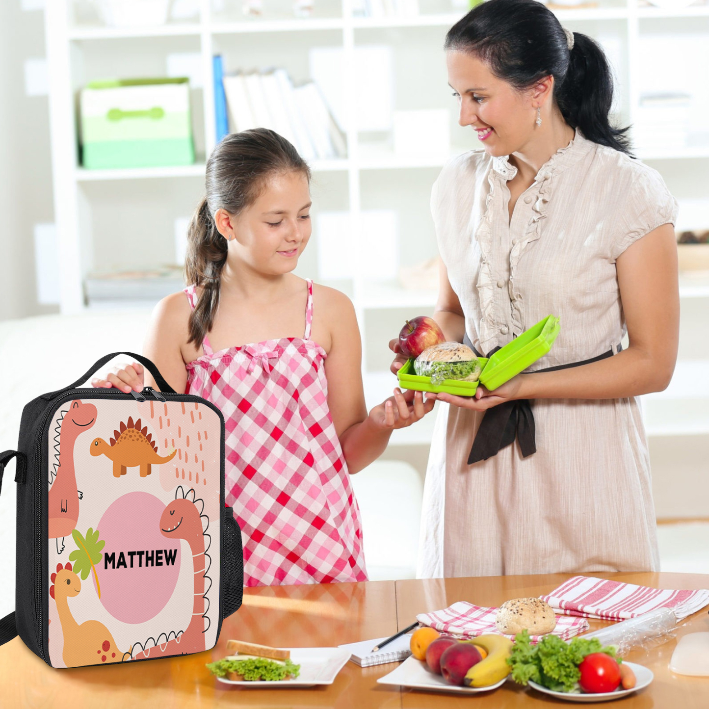 Custom Name Lunch Bag Personalised Pink Dinosaur Lunch Box Gifts for Kids-Jessemade AU