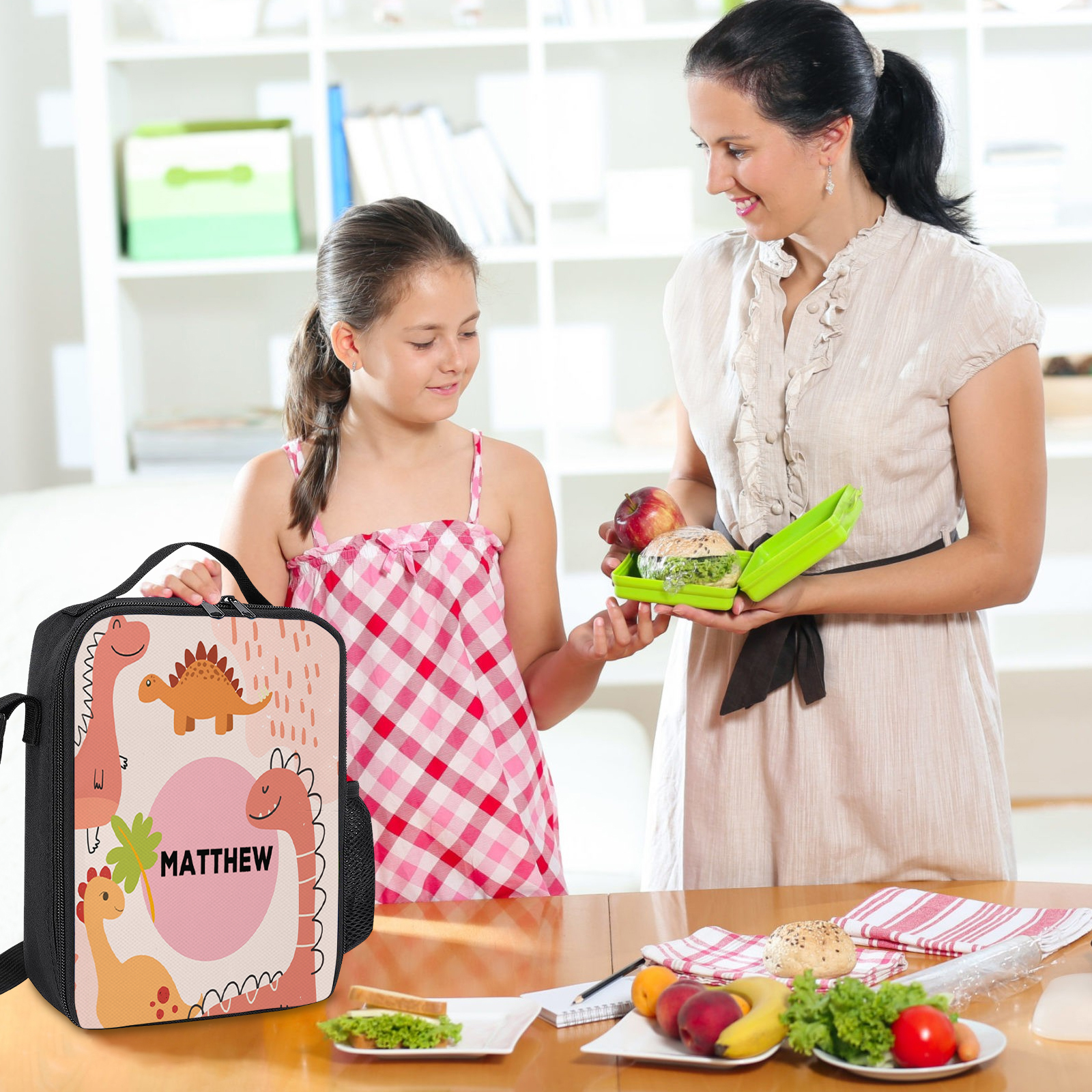 Custom Name Lunch Bag Personalised Pink Dinosaur Lunch Box Gifts for Kids-Jessemade AU