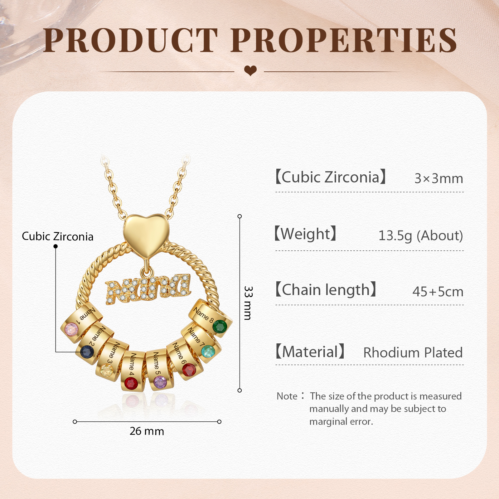 8 Names - Personalised Nana Necklace Custom Names & Birthstones Circle Pendant Necklace Gift for Grandma Nana-Jessemade AU