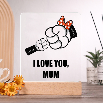 2 Names - Personalised Acrylic Night Light Custom Names & Text Fist Bump LED Lamp Gifts for Family-Jessemade AU