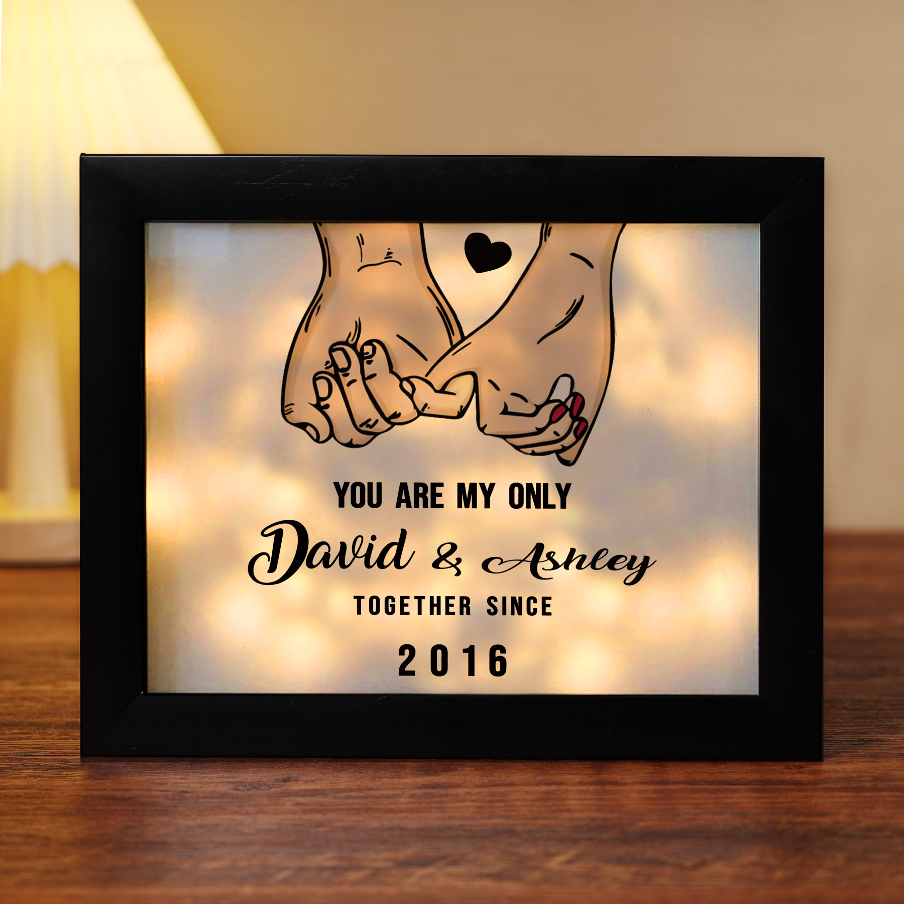 Personalised Couple Frame Custom 2 Names & Date Frame With Night Light "You Are My Only" Anniversary Gift For Him/Her -Jessemade AU