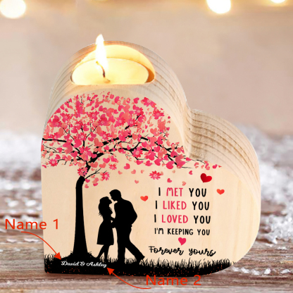 Personalised Couple Candle Holder Custom 2 Names Wooden Candlesticks Heart Valentine's Day Gifts for Wife/Girlfriend-Jessemade AU