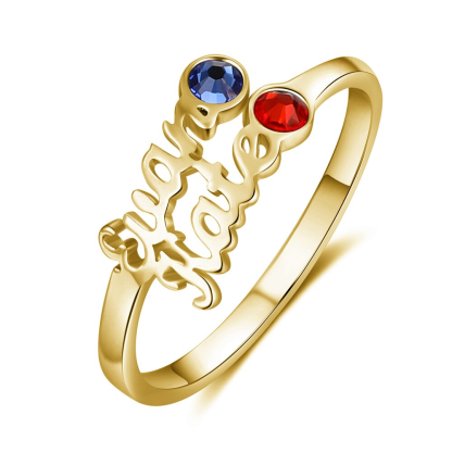 Personalised Birthstone Ring Custom 2 Names Ring Best Gift For Women-Jessemade AU