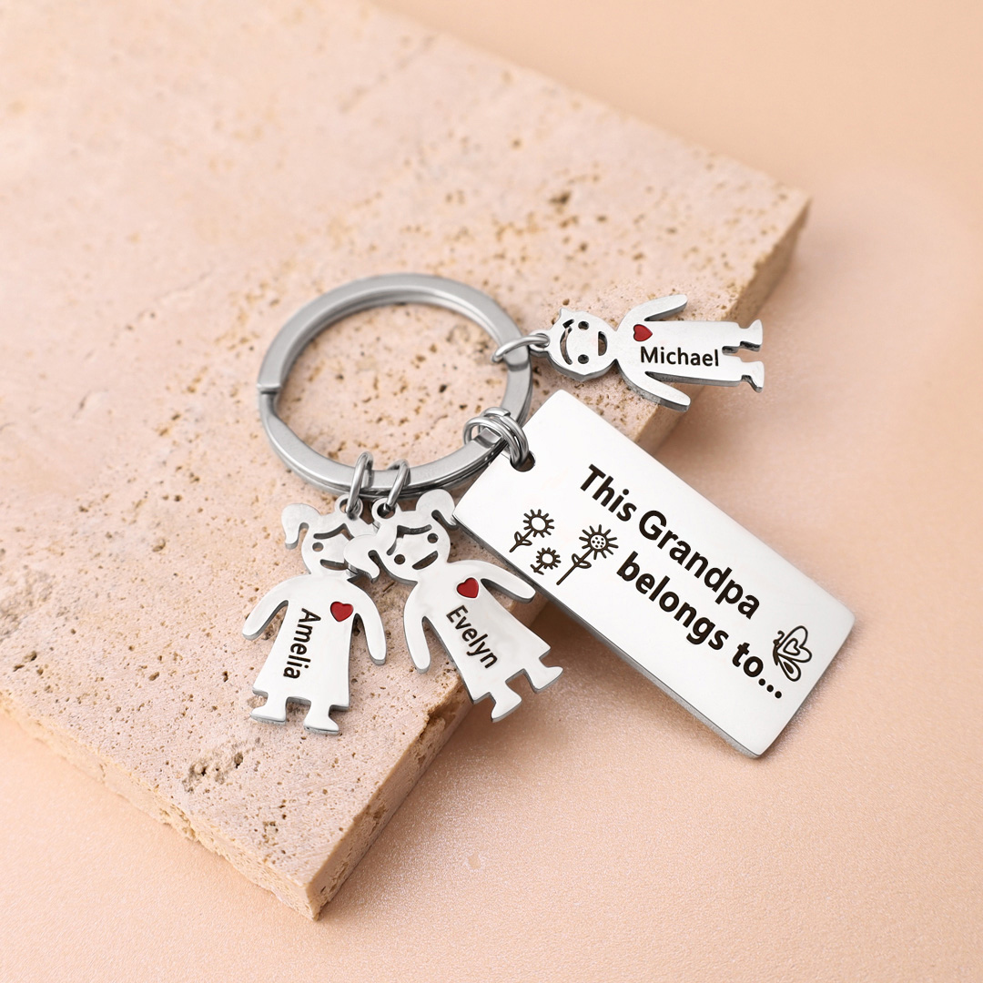 This Grandpa Belongs To Keychain Personalised Family Keychain with 2 Kid Charms Engrave 2 Names-Jessemade AU