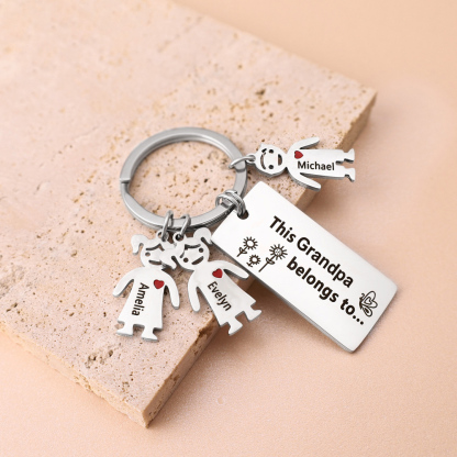 This Grandpa Belongs To Keychain Personalised Family Keychain with 3 Kid Charms Engrave 3 Names-Jessemade AU