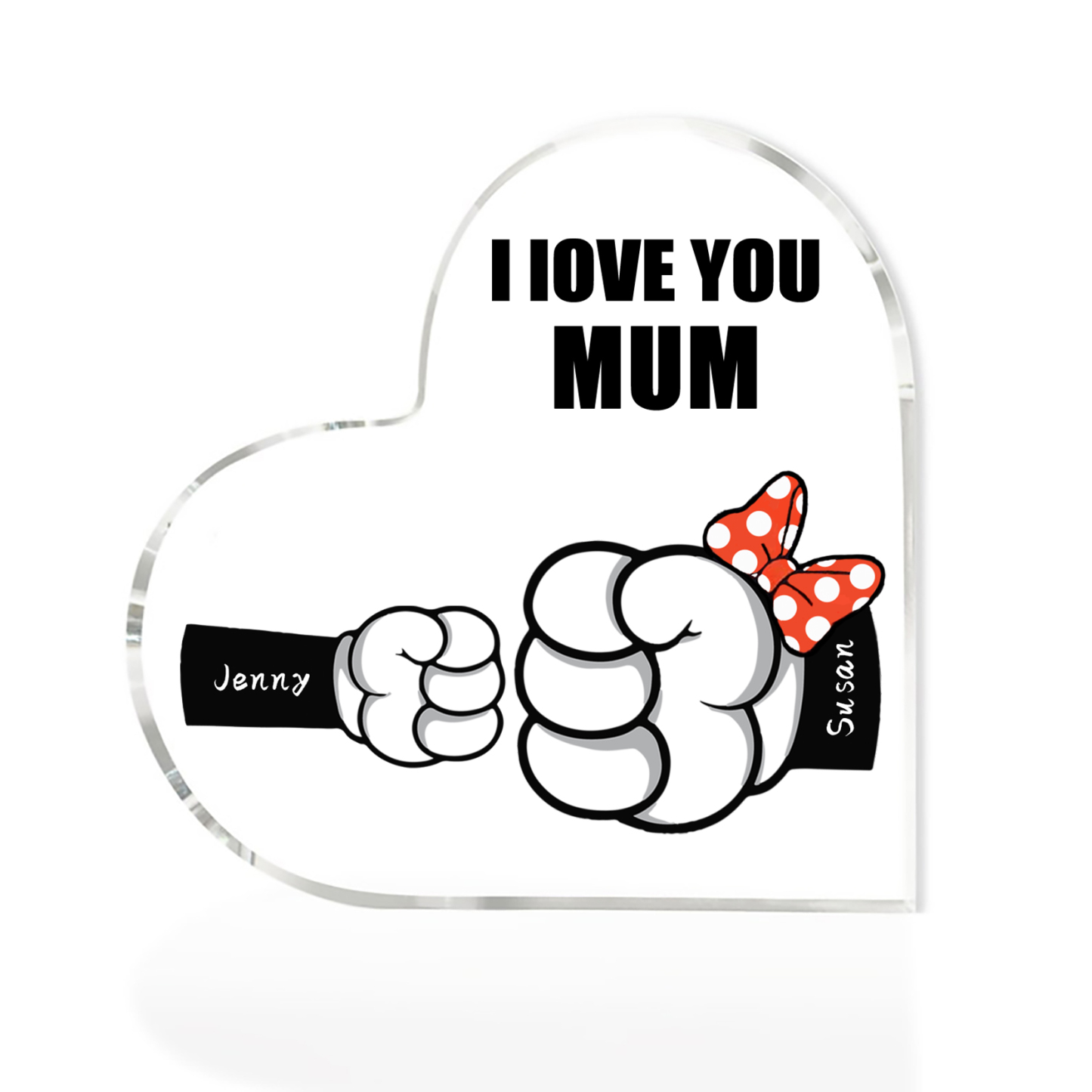 2 Names - Personalised Acrylic Heart Keepsake Custom Name & Text Fist Bump Ornaments Gifts for Family-Jessemade AU