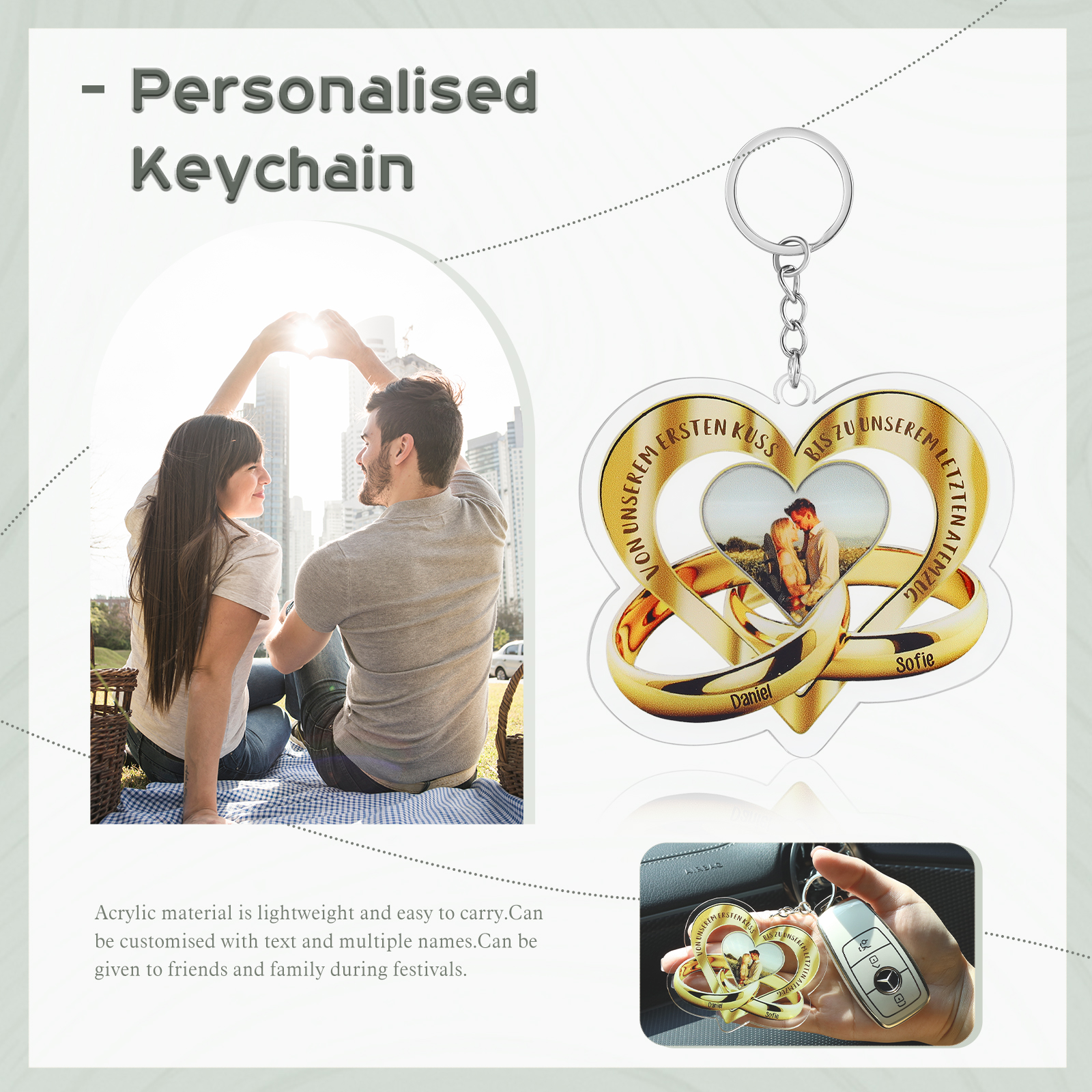 Personalised Acrylic Couple Keychain Customised Name & Text & Photo Keychain Valentine's Day Gift for Couples-Jessemade AU