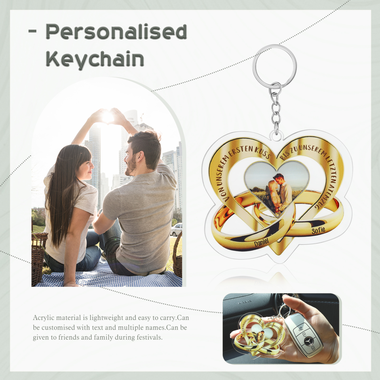 Personalised Acrylic Couple Keychain Customised Name & Text & Photo Keychain Valentine's Day Gift for Couples-Jessemade AU