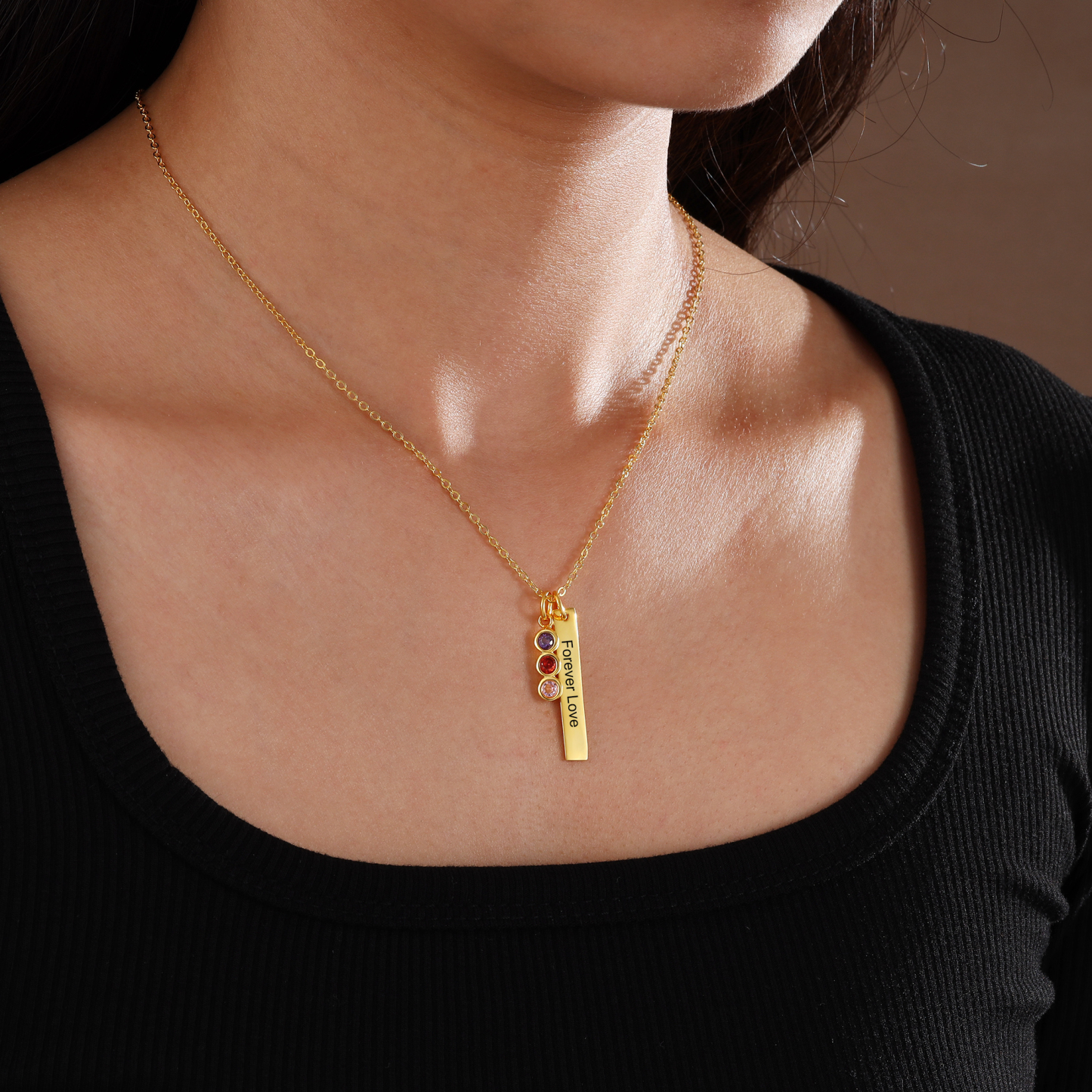 Personalised Bar Pendant Necklace Custom 1 Birthstone & 1 Text Necklace Birthday Gift for Her-Jessemade AU