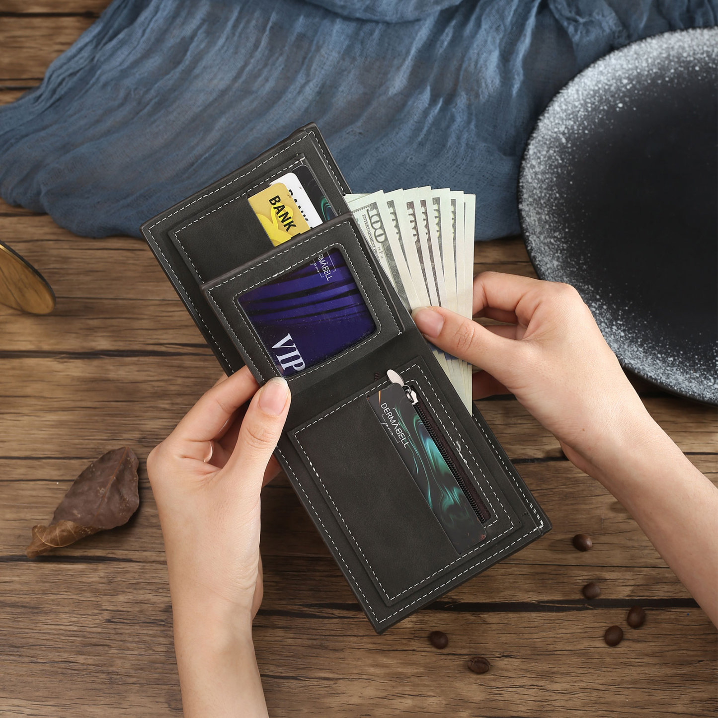 Personalised Photo & Name & Letter Billfold Wallet Monogram Leather Black Wallet Gift for Men-Jessemade AU