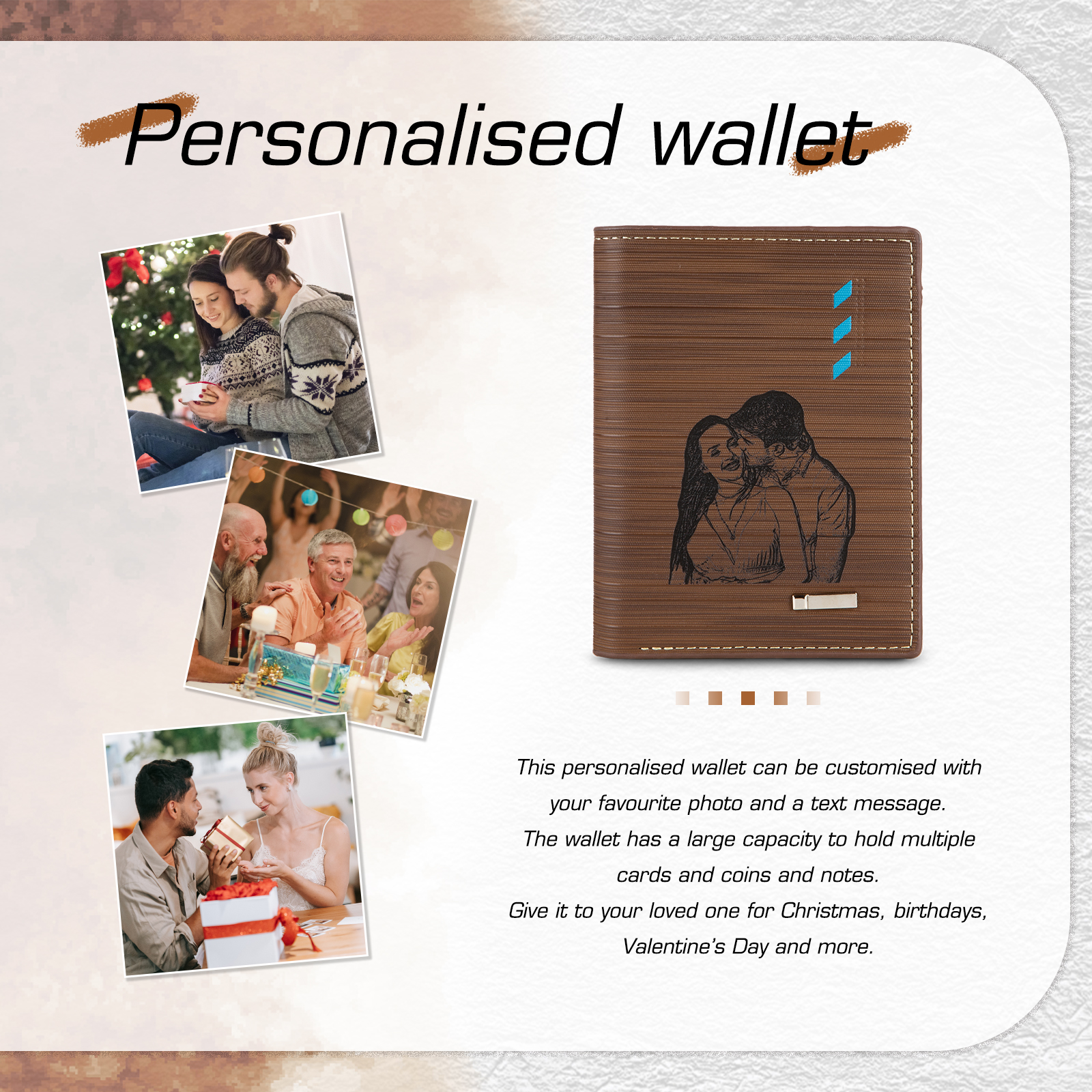 Personalised Leather Wallet Engraved Photo Folding Wallet Short Purse Love Gifts For Him-Jessemade AU