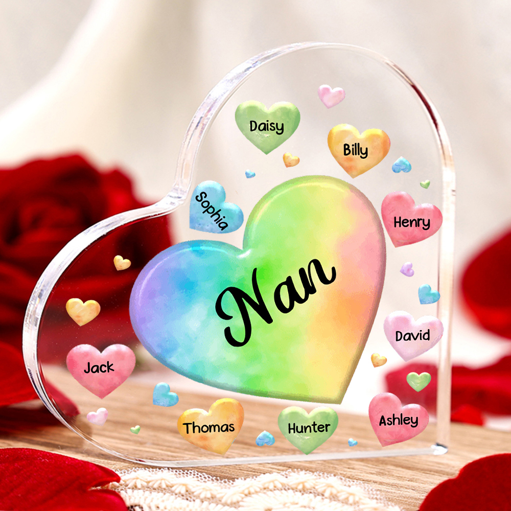 9 Names - Personalised Acrylic Heart Keepsake Custom Text Colourful Hearts Ornament Gift for Mother/Grandma-Jessemade AU