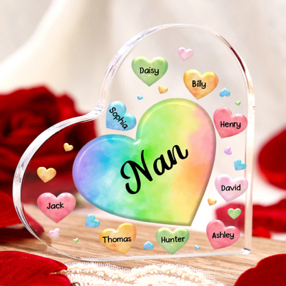 9 Names - Personalised Acrylic Heart Keepsake Custom Text Colourful Hearts Ornament Gift for Mother/Grandma-Jessemade AU