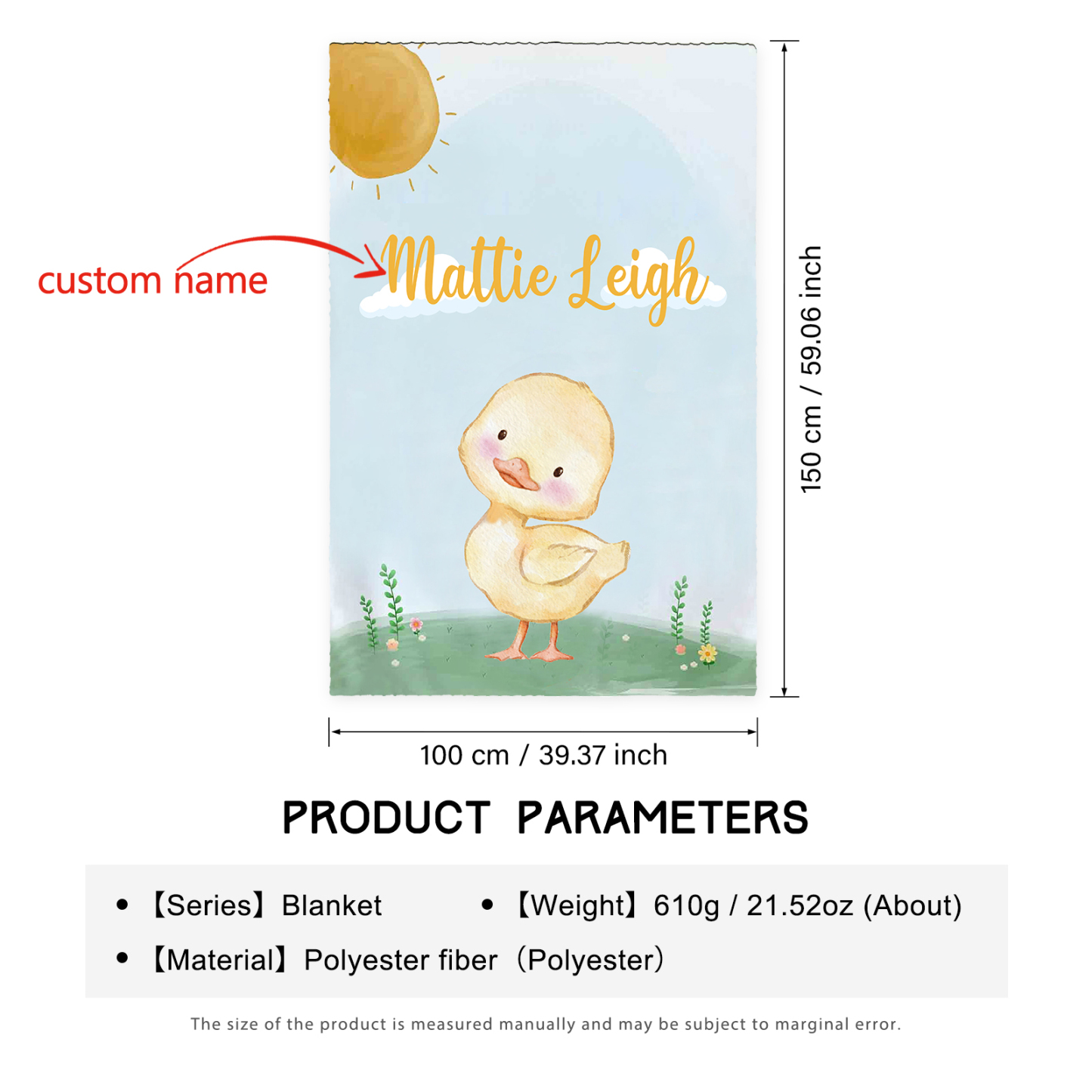 Personalised Chick Blanket Custom Name Cute Cartoon Blanket-Jessemade AU