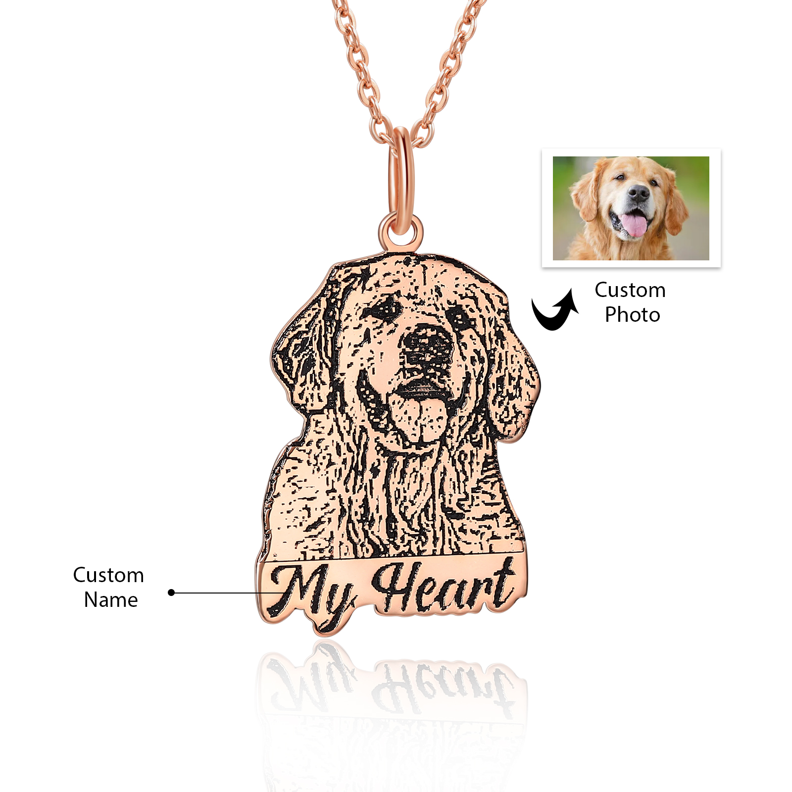Pet Personalised Photo Necklace Engraved 1 Name Pet Memorial Cat Dog Necklace-Jessemade AU