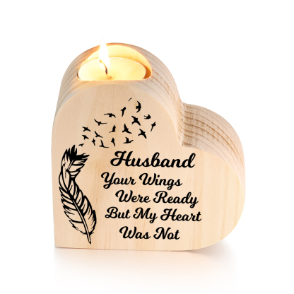 To My Husband Wooden Heart Candle Holder Memorial Candlesticks "Your Wings Were Ready"-Jessemade AU