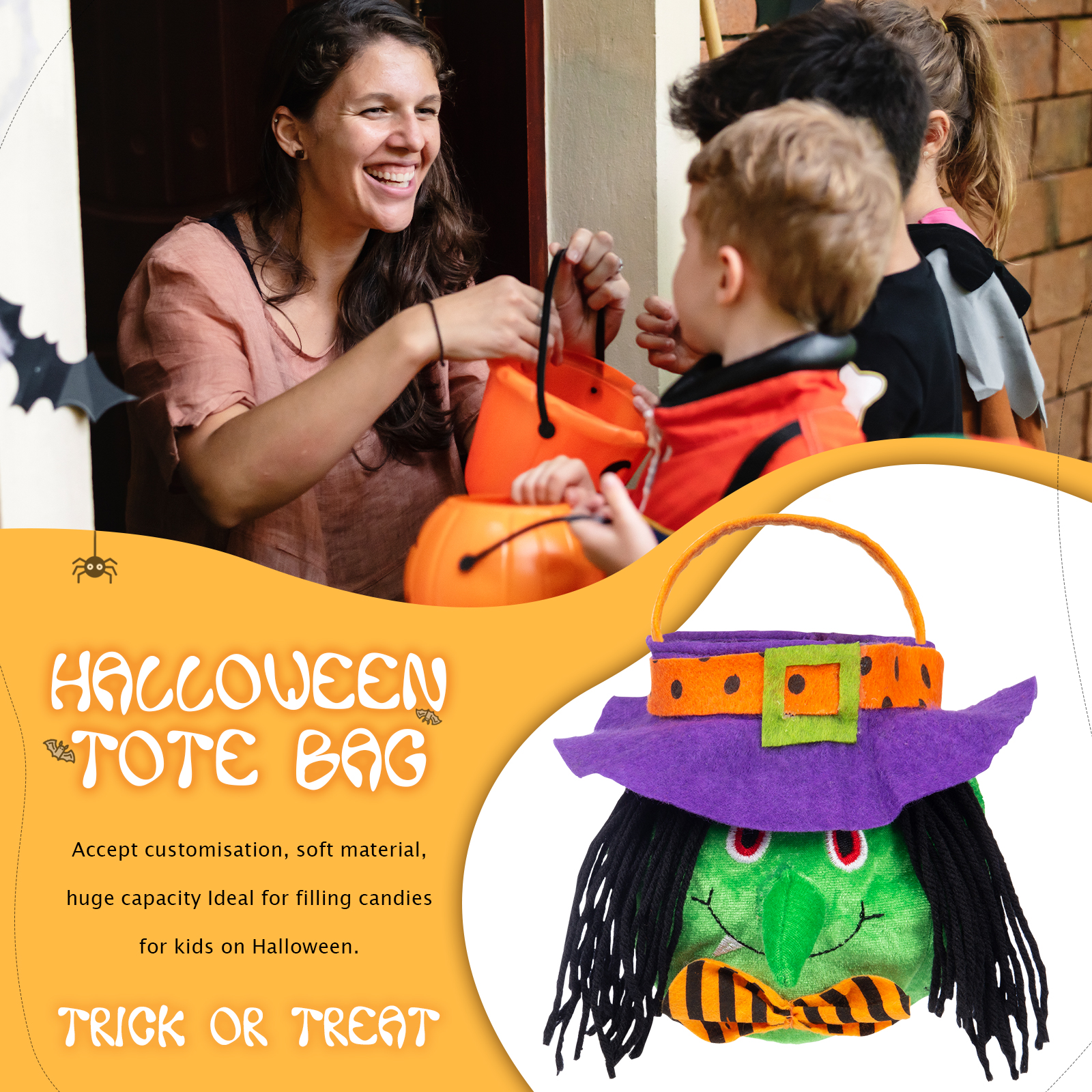 Personalised Halloween Tote Bags with Name Halloween Trick or Treat Candy Bags for Kids-Jessemade AU