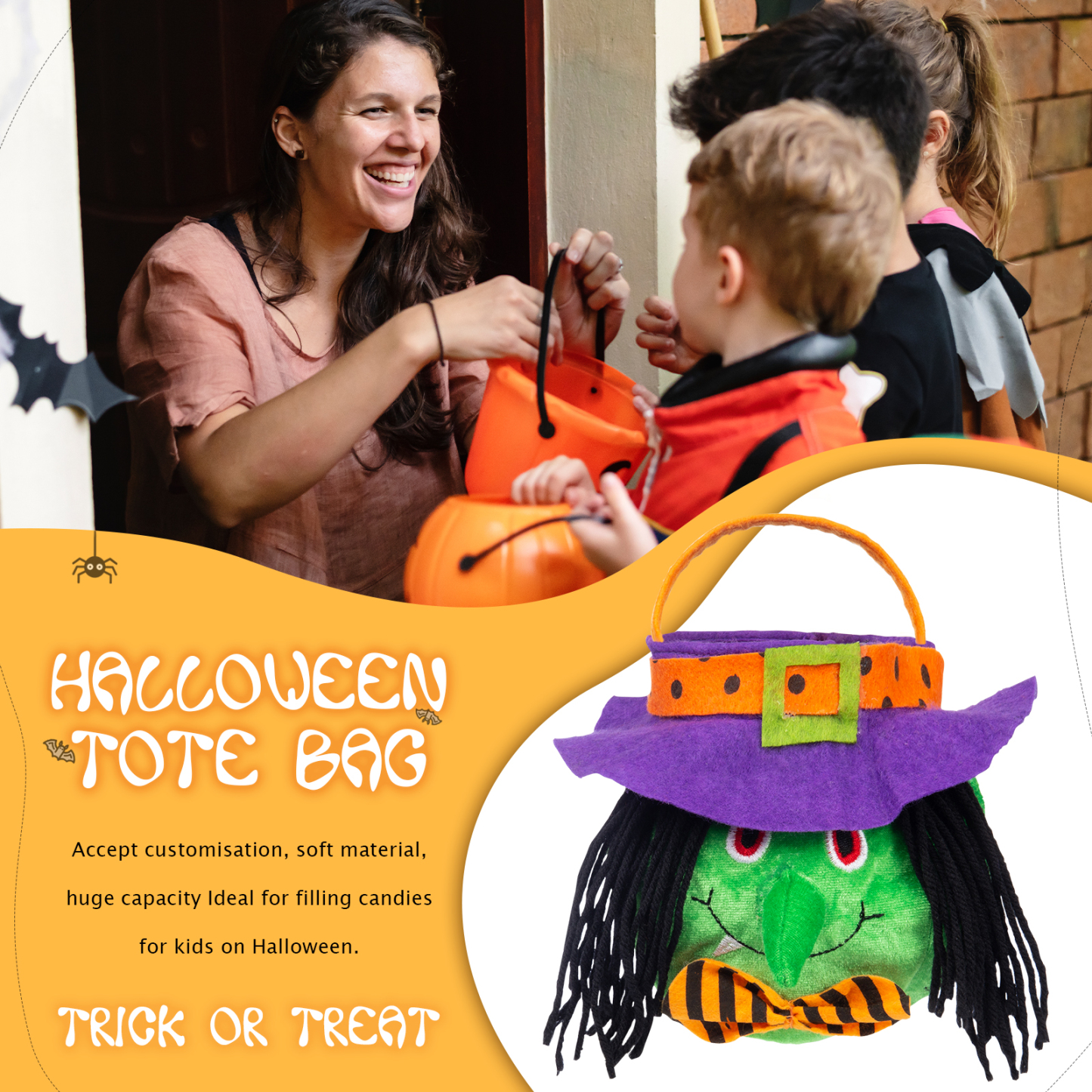 Personalised Halloween Tote Bags with Name Halloween Trick or Treat Candy Bags for Kids-Jessemade AU