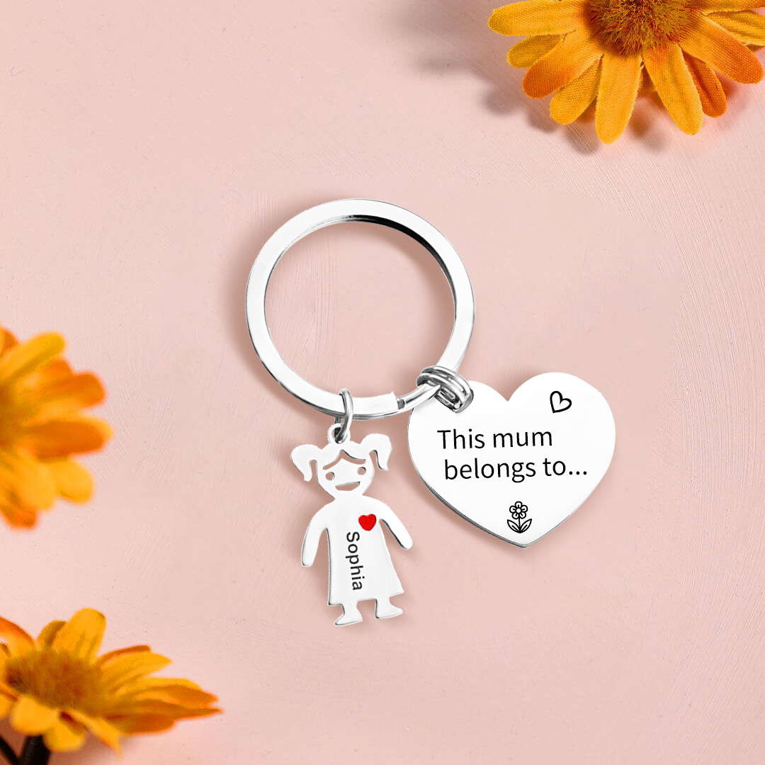 1 Name - Personalised Keychain with Kid Charm Engraved Names Keychain Heart Gift for Nan/Mum-Jessemade AU