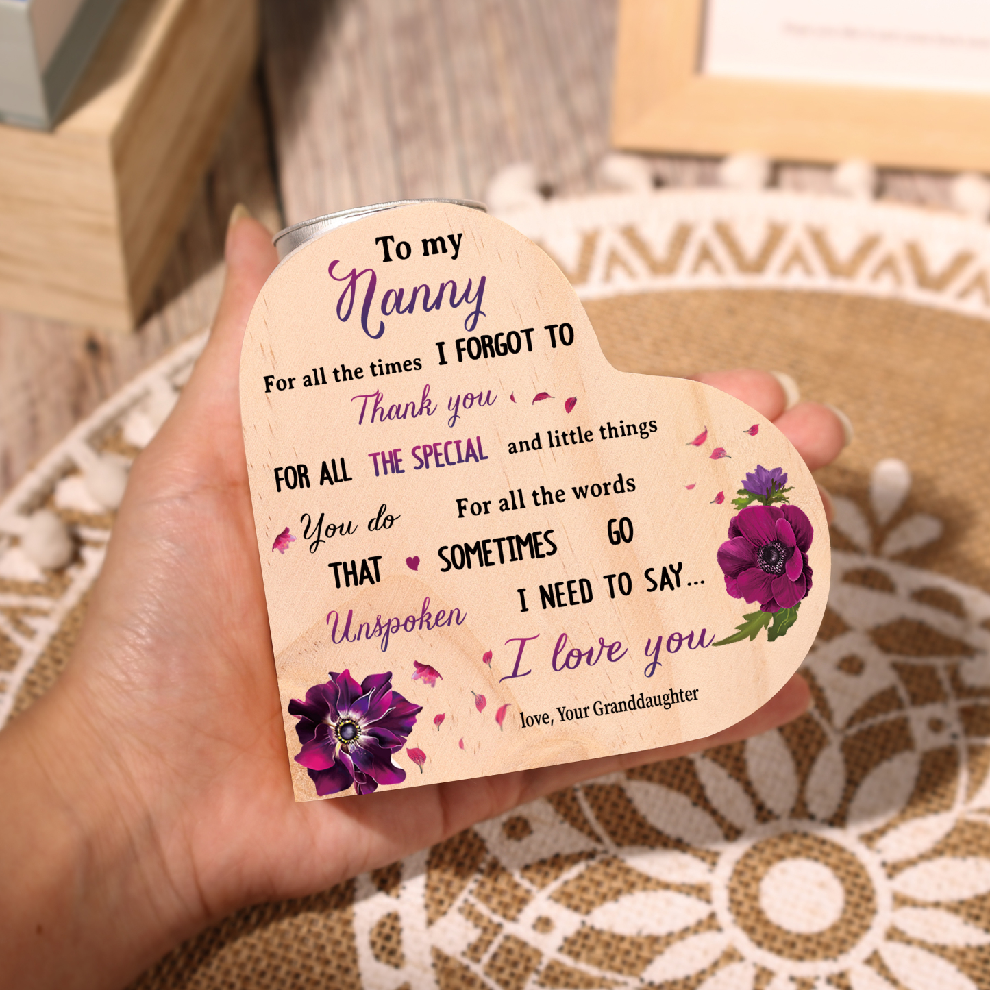 To My Nanny/Nanna/Nan/Gran Heart Candle Holder Wooden Candlestick Gift for Grandma - For All The Times I Forgot To Thank You-Jessemade AU