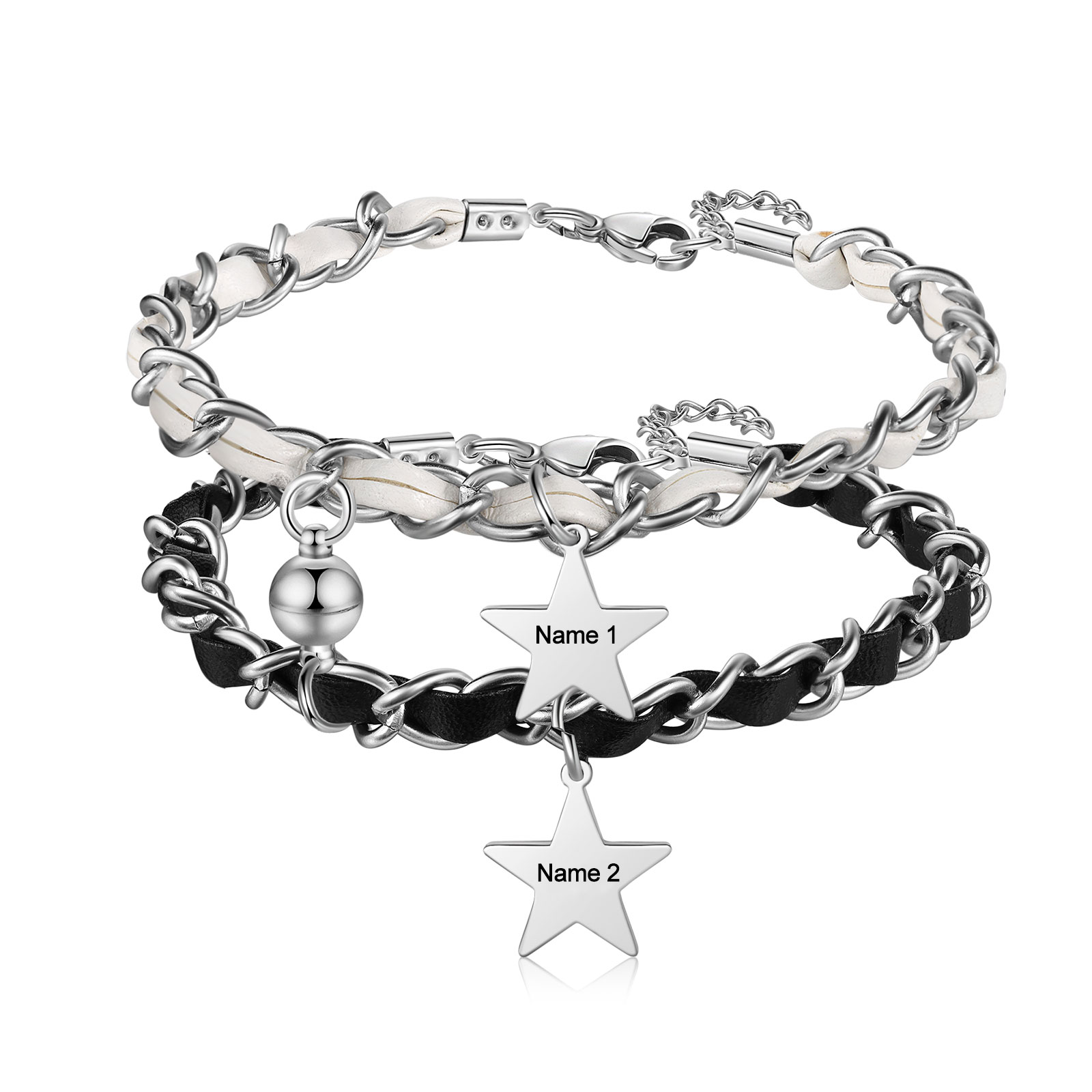 Personalised 2 Names Couple Bracelet Set Adjustable Bracelet Star Gift for Couples-Jessemade AU