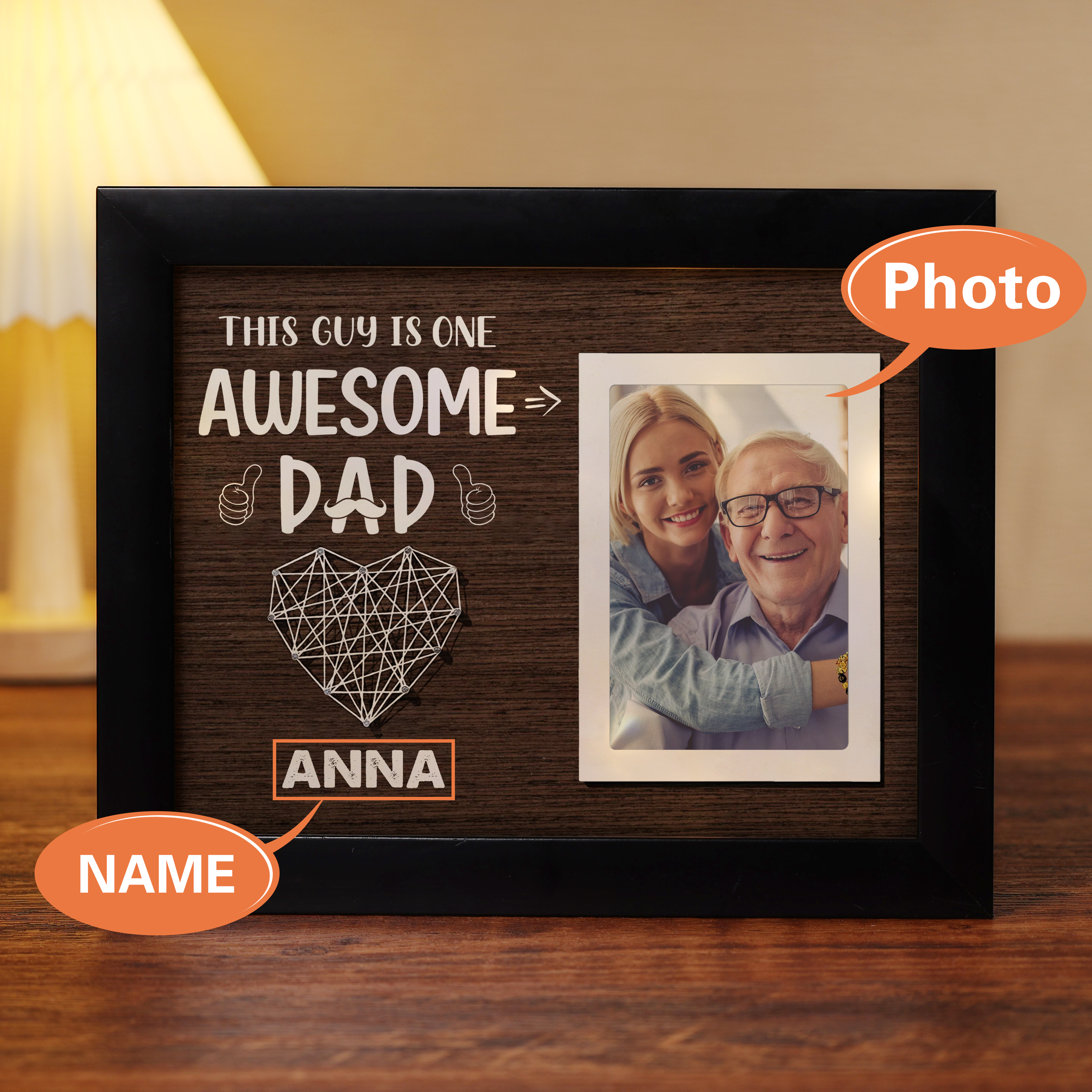 Personalised Father Photo Frames With Light Custom Photos Home Decor Gifts-Jessemade AU