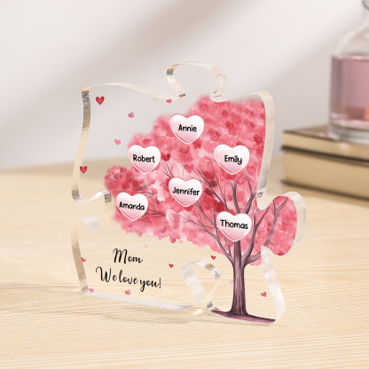 Personalised Acrylic Puzzle Plaque Custom 6 Names & 1 Text Pink Tree Family Ornament Gift for Mum/Nan-Jessemade AU