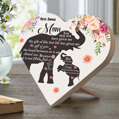 To My Best Bonus Mum Wooden Flowers Heart Keepsake Desktop Ornament "Thank You for Loving Me As Your Own"-Jessemade AU