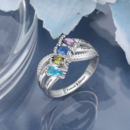 Mother's Day Family Ring Personalised 4 Birthstones Ring With Names Gifts for Her-Jessemade AU