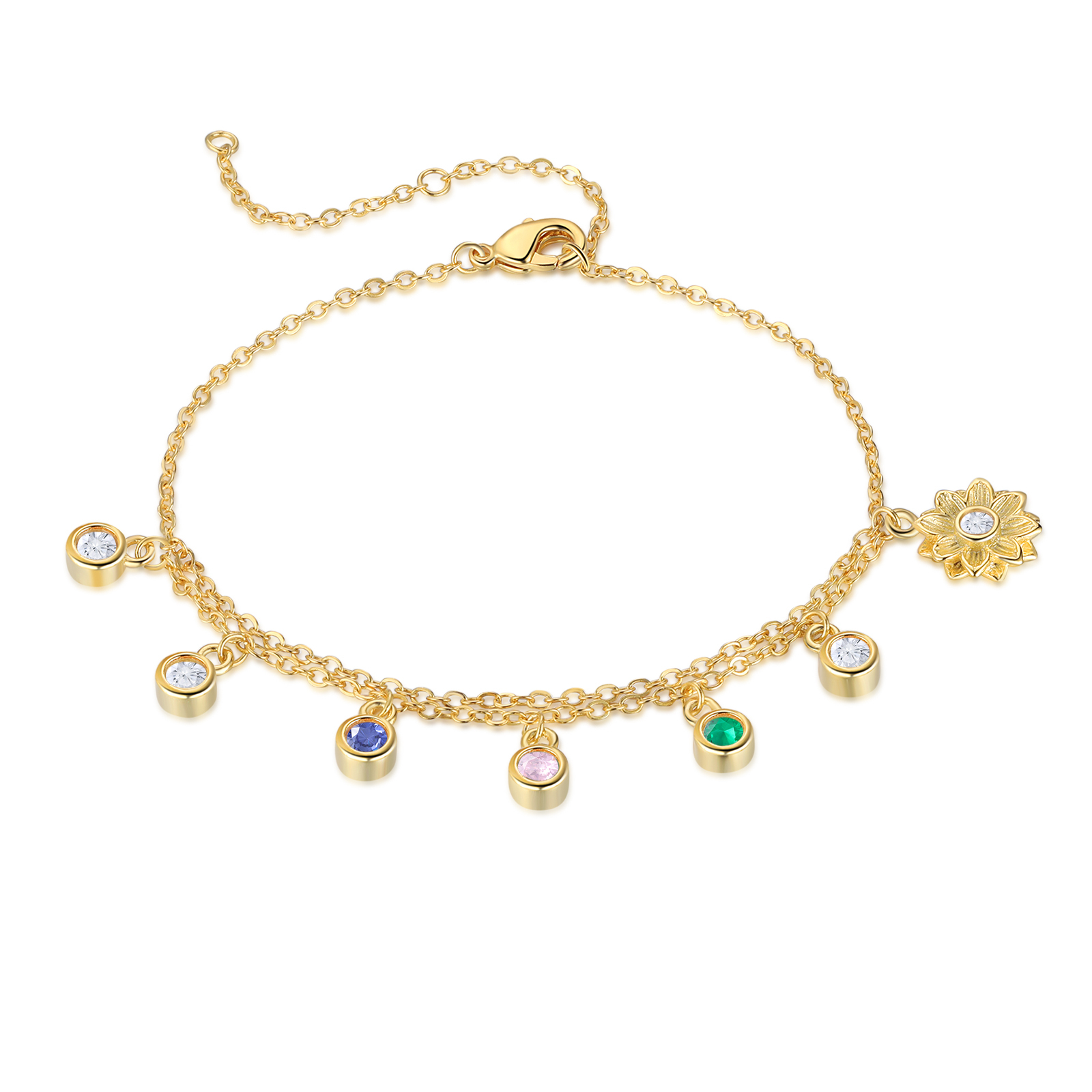 Personalised Women's Anklet Custom 3 Birthstones Anklet Gold Adjustable Anklet Birthday Gift for Her-Jessemade AU