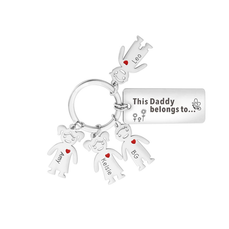 Personalised Family Keychain with 4 Kid Charms Engrave Names-Jessemade AU