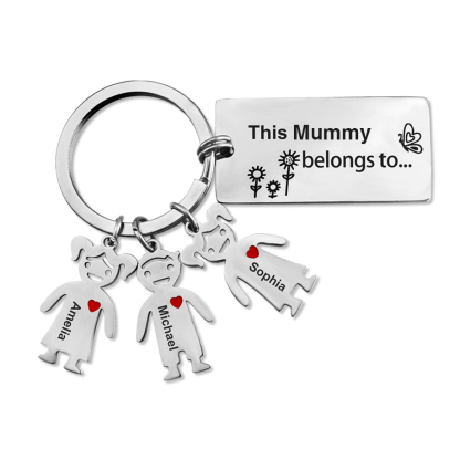 Personalised Family Keychain with 3 Kid Charms Engrave Names-Jessemade AU