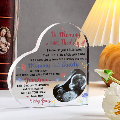 Personalised Photo Acrylic Heart Keepsake Ornaments Gifts for Mummy/Mommy/Daddy -  I Know I'm Just a Little Bump That Is Yet to Grow and Grow-Jessemade AU