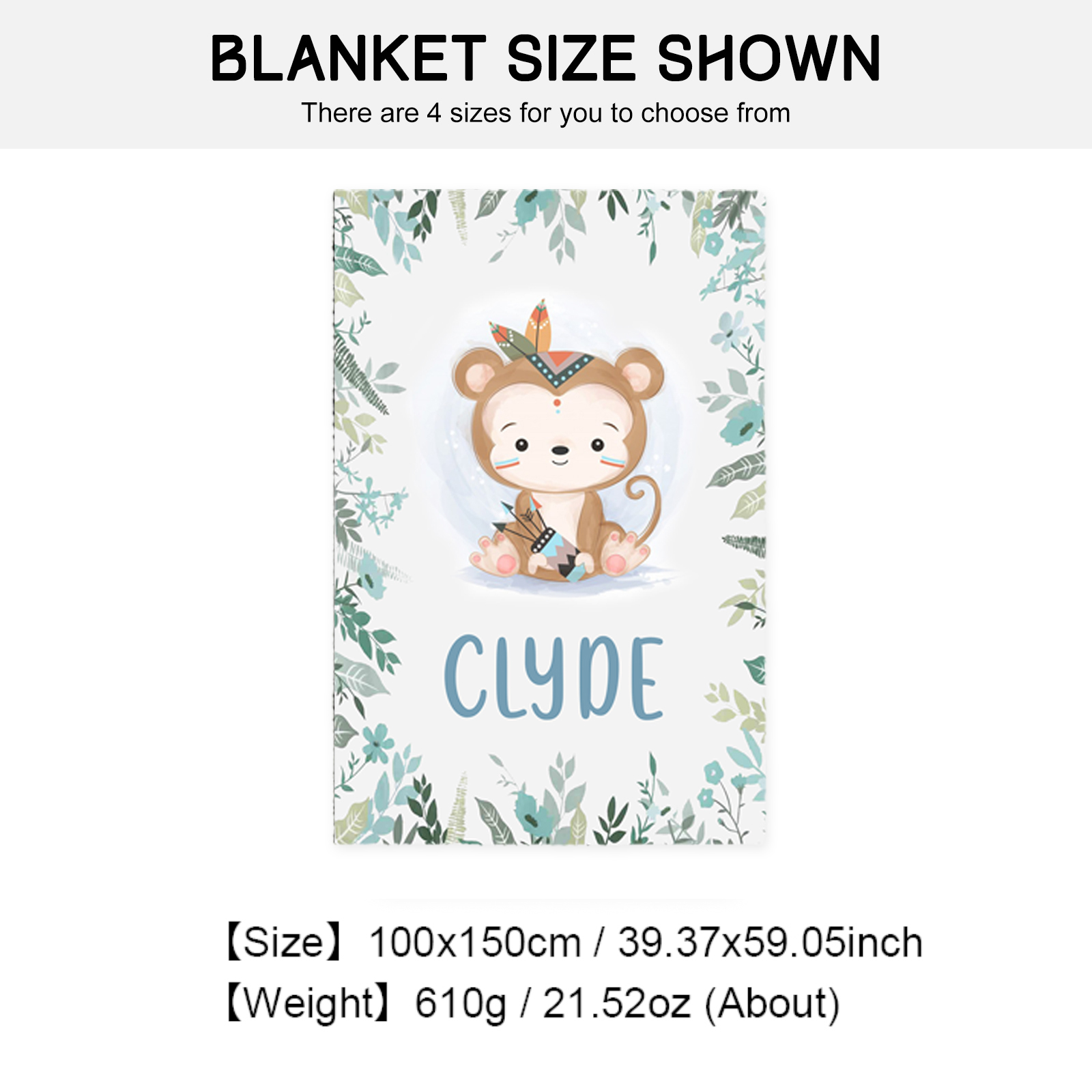 Personalised Monkey Blanket Custom Name Cute Cartoon Blanket-Jessemade AU