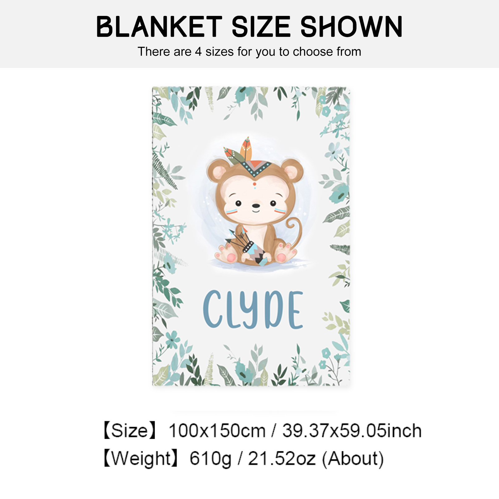 Personalised Monkey Blanket Custom Name Cute Cartoon Blanket-Jessemade AU