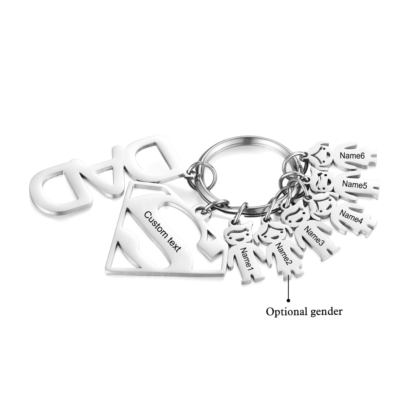 Personalised 6 Kid Charm Keychain with Superman Sign Keyring for Dad-Jessemade AU