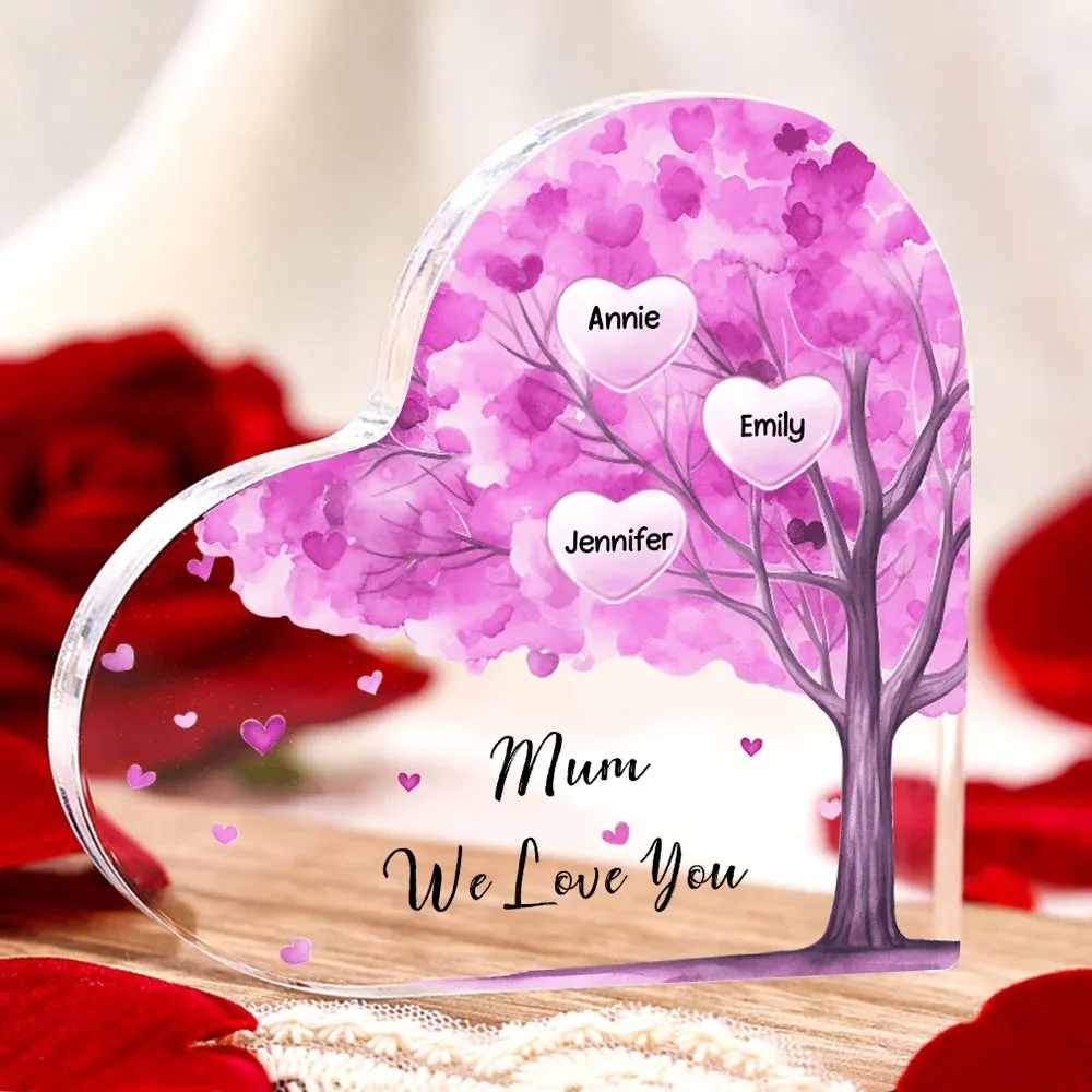 3 Names - Personalised Acrylic Heart Keepsake Custom Text Purple Tree Ornaments Gifts for Grandma/Mother-Jessemade AU