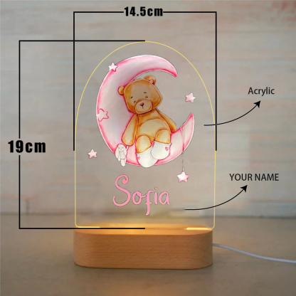 Personalised Bear and Moon Night Light Custom Name LED Lamp Baby Gift for Kids-Jessemade AU