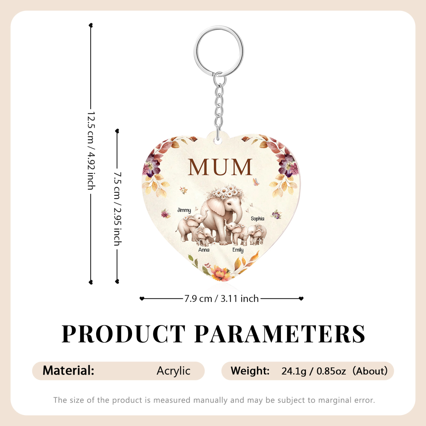4 Names - Personalised Acrylic Keychain Custom 1 Text Elephant Family Hanging Ornaments Gift for Mum/Grandma-Jessemade AU