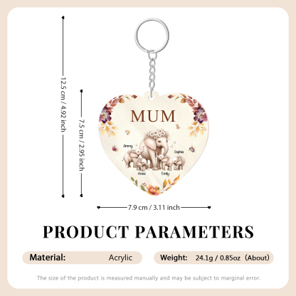 4 Names - Personalised Acrylic Keychain Custom 1 Text Elephant Family Hanging Ornaments Gift for Mum/Grandma-Jessemade AU