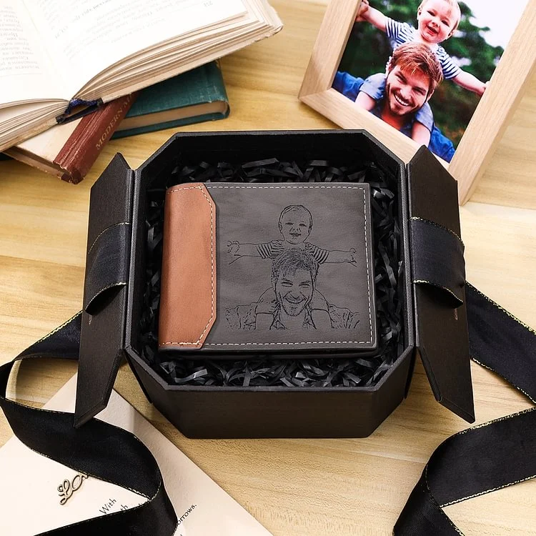 Men Photo Wallet Personalised Monogram Wallet Gray Gift for Him-Jessemade AU