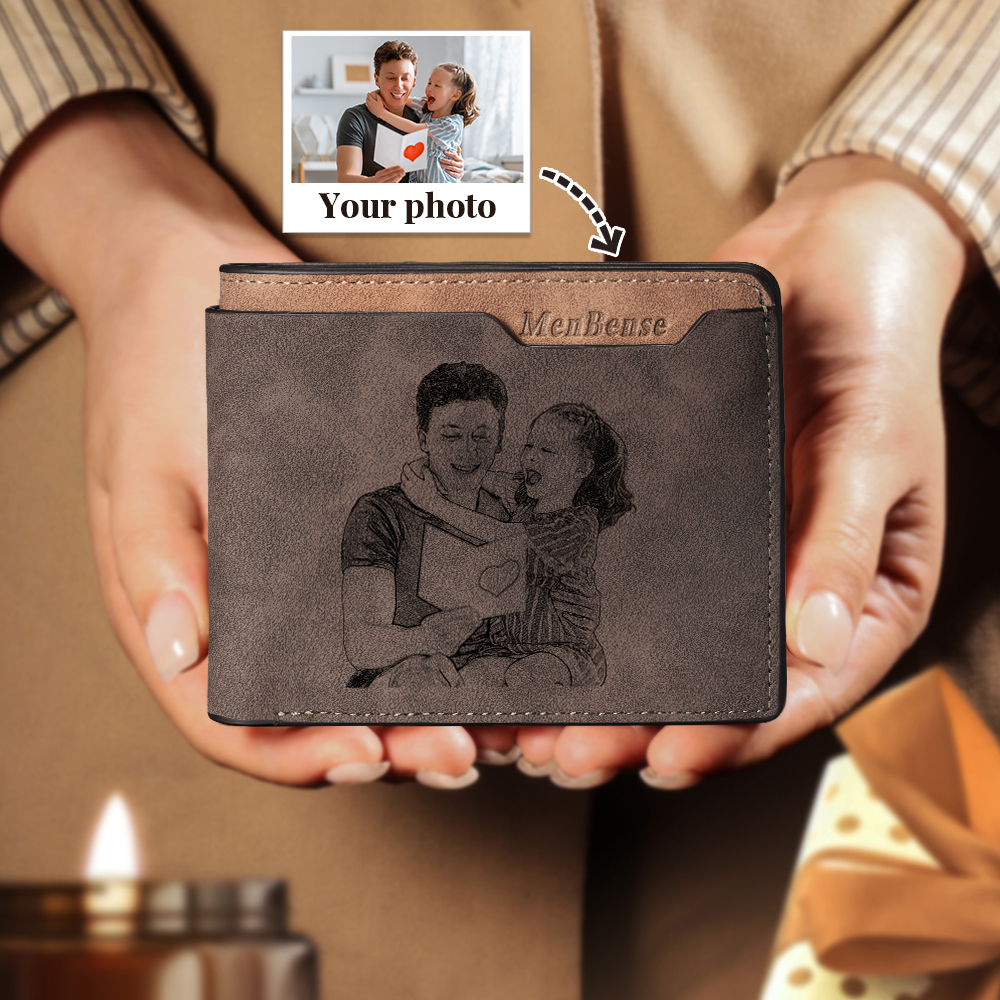 Wallet Gift Set Men Photo Wallet Personalised Name Photo Wallet Card Couple Magnetic Heart Matching Gift for Him