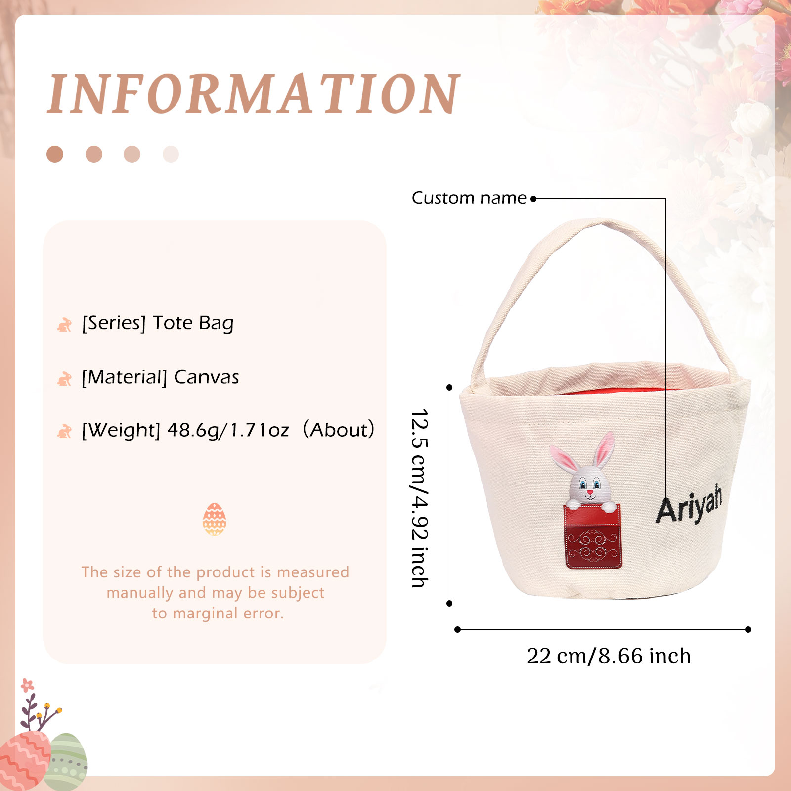 Personalised Bunny Tote Bag Custom Name Bunny Basket Bucket Bag Easter Gift for Him/Her-Jessemade AU