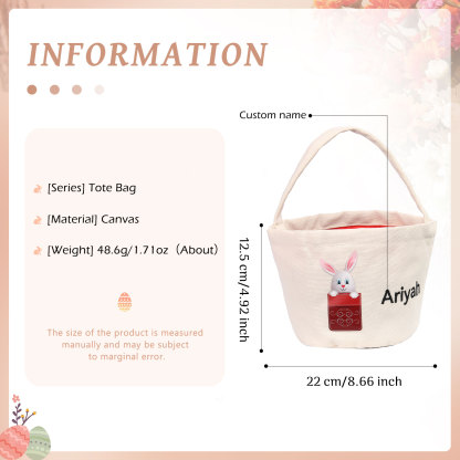 Personalised Bunny Tote Bag Custom Name Bunny Basket Bucket Bag Easter Gift for Him/Her-Jessemade AU
