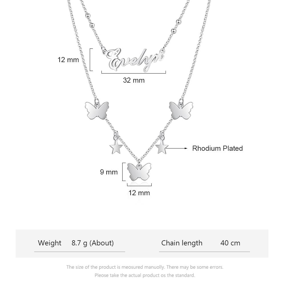 Personalised Stacked Butterfly Necklace Custom 1 Name Necklace Gift For Her-Jessemade AU